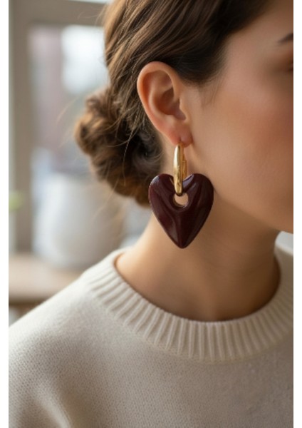 Altın Rengi Kalpli Halka Küpe