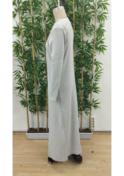 Kadın Yuvarlak Yaka Askılı Krop Bluz Yüksek Bel Tayt ve Uzun Hırka Şardonlu Kaşkorse Üçlü Takım