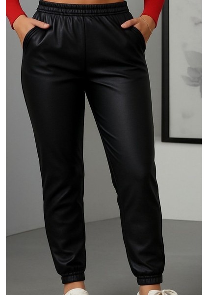 Kadın Paçası Lastikli Cep Detaylı Deri Tayt fiyatları