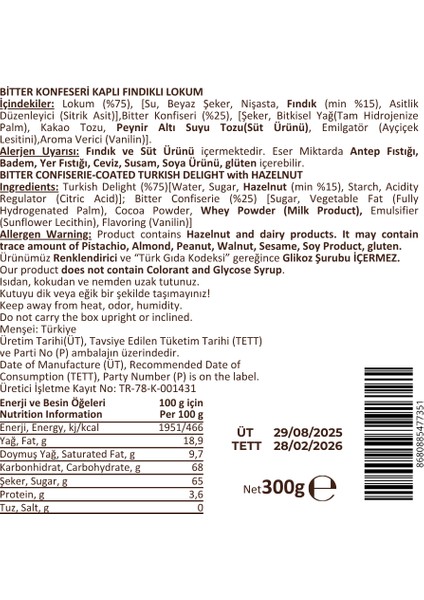 Bitter Konfiseri Kaplı Fındıklı Lokum 300GR fırsatları