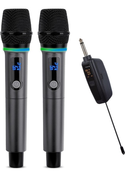 Wn-08 | Rgb Işıklı Uhf Kablosuz Mikrofon Seti – Çift El Mikrofonu ve Alıcı, Düşük Gecikmeli Dijital Ses, 50M Mesafe, Sahne Karaoke Sunum Canlı Yayın Için