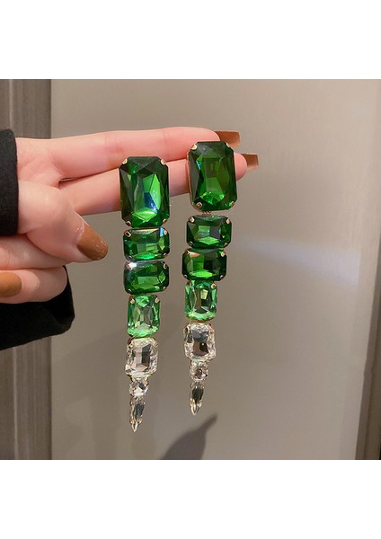 Yeşil Zirkon Çiçek Geometrik Küpeler Mizaç Çok Yönlü Küpeler Hafif Lüks Üst Düzey Küpe Tasarım Hissi (Yurt Dışından)