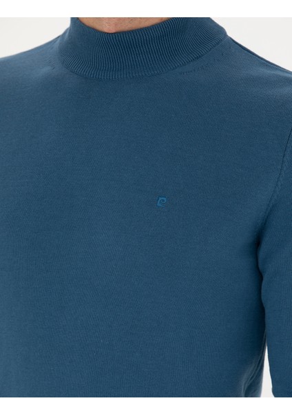 Erkek Kobalt Slim Fit Yarım Balıkçı Yaka Basic Triko Kazak 50276161-VR077