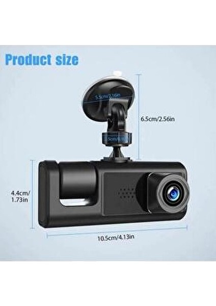Dvr Wifi Dash Cam 1080p Gece Görüşlü 3 Kameralı Araç İçi Kamera Geniş Görüş Açısı