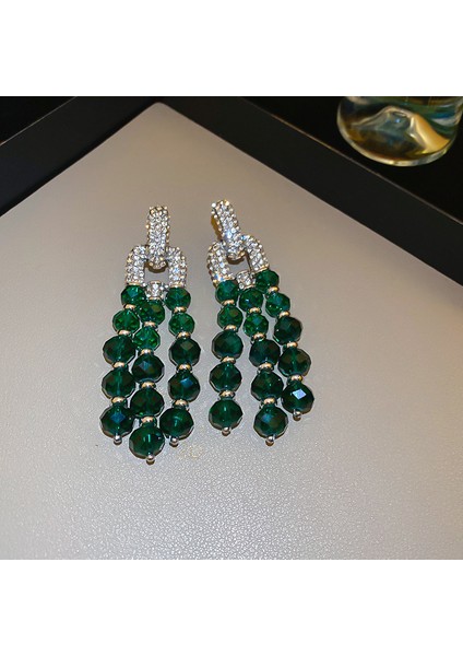 Yeşil Zirkon Çiçek Geometrik Küpeler Mizaç Çok Yönlü Küpeler Hafif Lüks Üst Düzey Küpe Tasarım Hissi (Yurt Dışından)