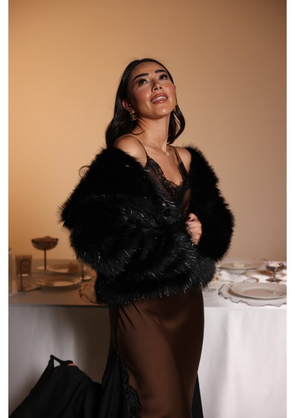 Çıtçıtlı Simli Kürk Ceket