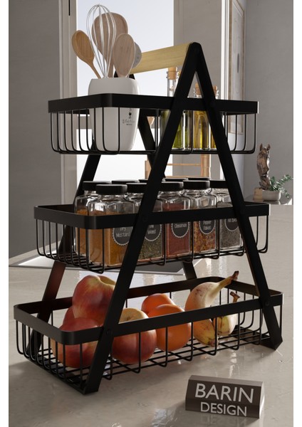 3 Katlı Metal Telli Mutfak Düzenleyici Raf – Çok Amaçlı Organizer