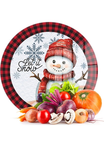 Cam Kesme Tahtası ve Sunumluk Yuvarlak Christmas Winter Yılbaşı Desenli 30 x 30 cm