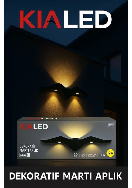 Duvar Tipi LED Aplik, Martı Model, 12 W 3000K Iç ve Dış Mekan Siyah Kasa 220 V Enerji modelleri