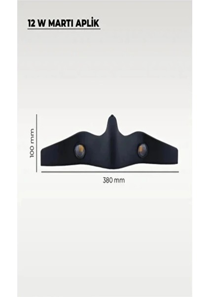 Duvar Tipi LED Aplik, Martı Model, 12 W 3000K Iç ve Dış Mekan Siyah Kasa 220 V Enerji indirimleri
