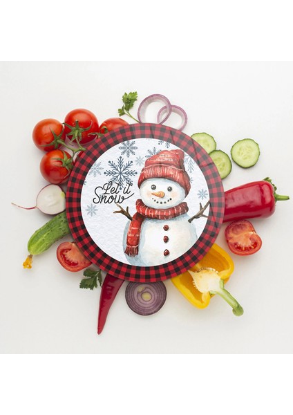 Cam Kesme Tahtası ve Sunumluk Yuvarlak Christmas Winter Yılbaşı Desenli 30 x 30 cm fiyatları