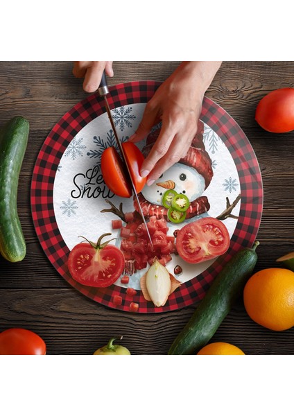 Cam Kesme Tahtası ve Sunumluk Yuvarlak Christmas Winter Yılbaşı Desenli 30 x 30 cm fırsatları