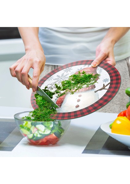 Cam Kesme Tahtası ve Sunumluk Yuvarlak Christmas Winter Yılbaşı Desenli 30 x 30 cm indirimleri