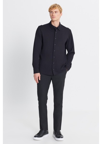 Pamuklu Tailored Slim Fit Dar Kesim Düğmeli Yaka Örme Gömlek fiyatları