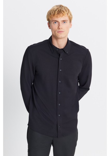 Pamuklu Tailored Slim Fit Dar Kesim Düğmeli Yaka Örme Gömlek modelleri