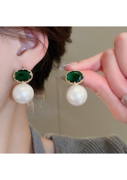 Yeşil Zirkon Çiçek Geometrik Küpeler Mizaç Çok Yönlü Küpeler Hafif Lüks Üst Düzey Küpe Tasarım Hissi (Yurt Dışından)