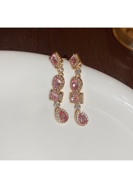 Gümüş Iğne Işık Lüks Moda Elmas Zirkonya Çiçekler Püskül Küpe Soğuk Küpe Net Kırmızı Kişilik Küpe Kadın (Yurt Dışından)