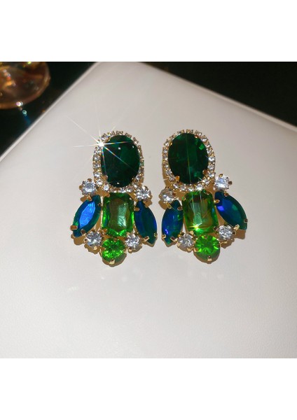 Yeşil Zirkon Çiçek Geometrik Küpeler Mizaç Çok Yönlü Küpeler Hafif Lüks Üst Düzey Küpe Tasarım Hissi (Yurt Dışından)