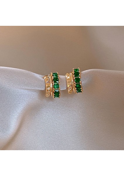 Yeşil Zirkon Çiçek Geometrik Küpeler Mizaç Çok Yönlü Küpeler Hafif Lüks Üst Düzey Küpe Tasarım Hissi (Yurt Dışından)