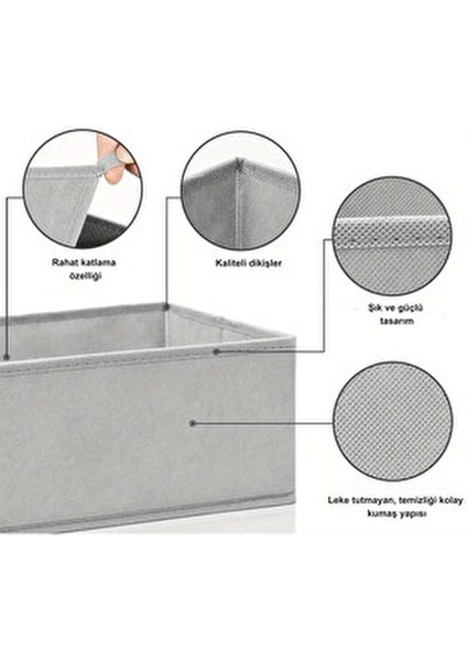 Room 6'lı Gri Çok Amaçlı Çekmece İçi Düzenleyici Organizer Set 13x28 cm Katlanabilir Özellikli