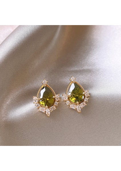 Yeşil Zirkon Çiçek Geometrik Küpeler Mizaç Çok Yönlü Küpeler Hafif Lüks Üst Düzey Küpe Tasarım Hissi (Yurt Dışından)