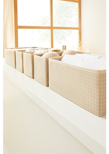 6'lı Bej Pötikare Katlanır Çekmece İçi Organizer Saklama Kutusu Seti indirimleri