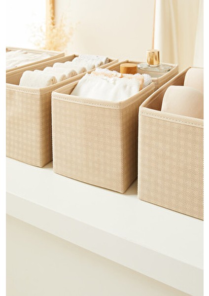 6'lı Bej Pötikare Katlanır Çekmece İçi Organizer Saklama Kutusu Seti