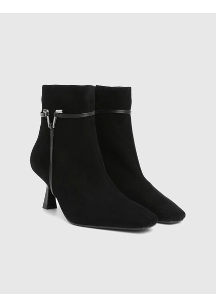 Lekis Hakiki Süet Deri Siyah Kadın Topuklu Bot
