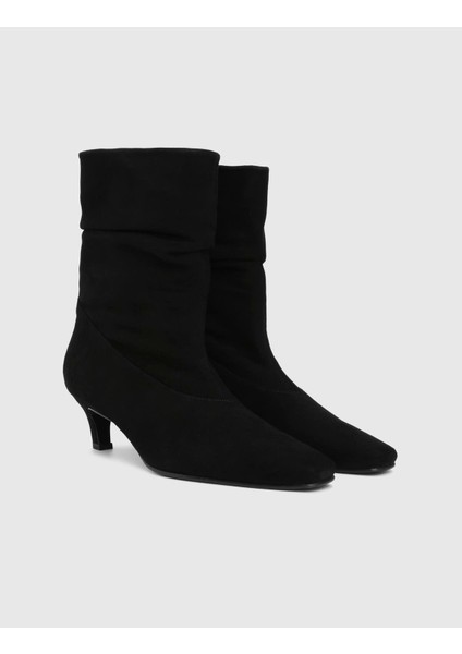 Playa Hakiki Süet Deri Siyah Kadın Topuklu Bot