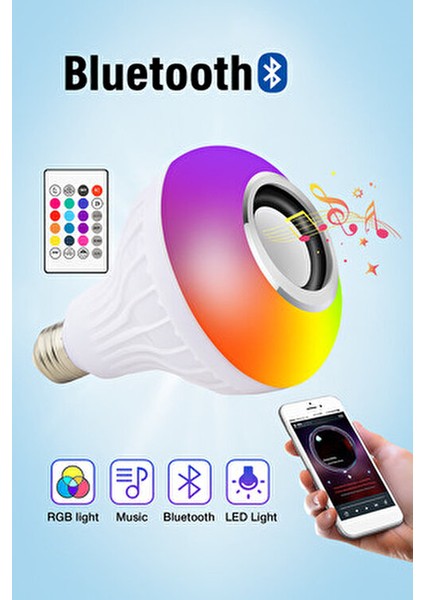 Bluetooth Hoparlör Lambası Rgb Ledli Kumandalı Mp3 Çalar Ampul Renkli 0,2 W A19 Duy Tipi fırsatları