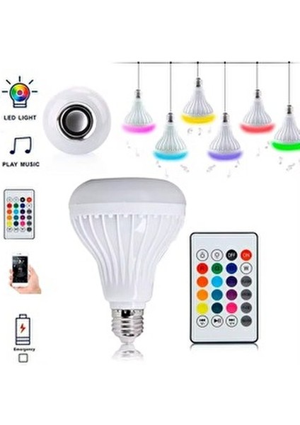 Bluetooth Hoparlör Lambası Rgb Ledli Kumandalı Mp3 Çalar Ampul Renkli 0,2 W A19 Duy Tipi indirimleri