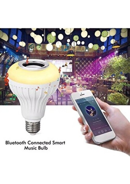 Bluetooth Hoparlör Lambası Rgb Ledli Kumandalı Mp3 Çalar Ampul Renkli 0,2 W A19 Duy Tipi