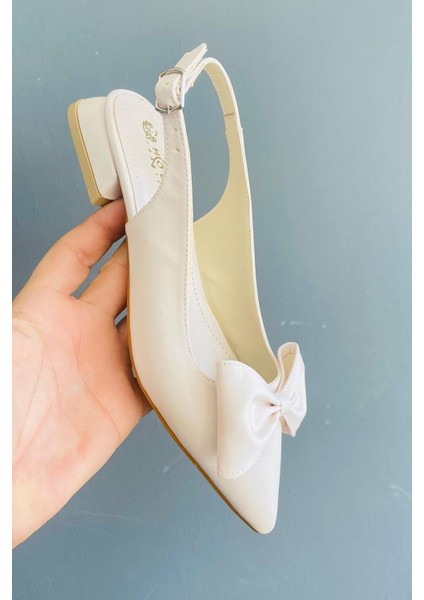 Sista Krem Kumaş Fiyoklu Arkası Acık 2 cm Topuklu Sivri Burun Babet fiyatları