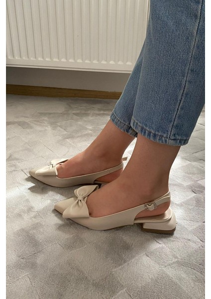 Sista Krem Cilt Fiyoklu Arkası Acık 2 cm Topuklu Sivri Burun Babet indirimleri