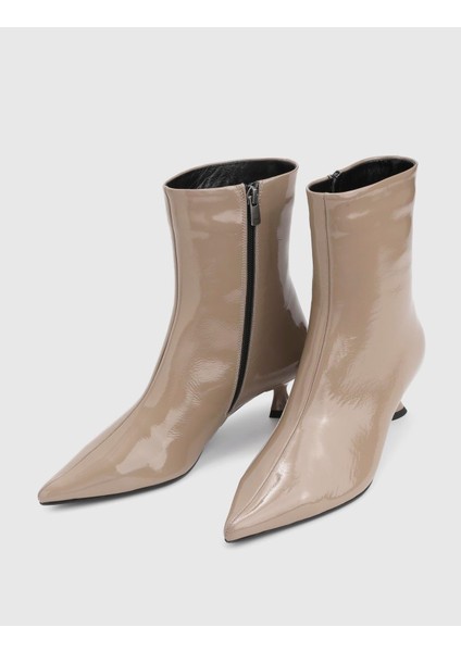 Damian Hakiki Kırışık Rugan Deri Krem Kadın Topuklu Bot fiyatları
