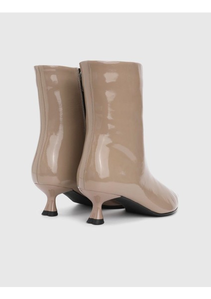 Damian Hakiki Kırışık Rugan Deri Krem Kadın Topuklu Bot fırsatları