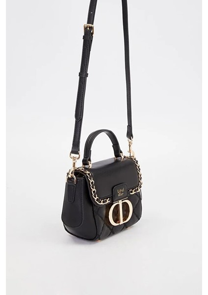 Siyah Dikdörtgen Metal Kilit Omuz Çantası 930428