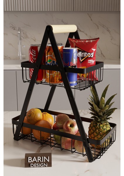 Iki Katlı Metal Telli Mutfak Düzenleyici Raf Organizer – Meyve, Atıştırmalık, Içecek ve Sebze Standı