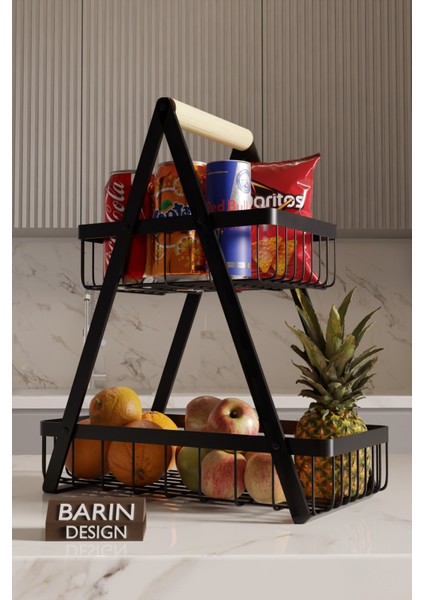Iki Katlı Metal Telli Mutfak Düzenleyici Raf Organizer – Meyve, Atıştırmalık, Içecek ve Sebze Standı
