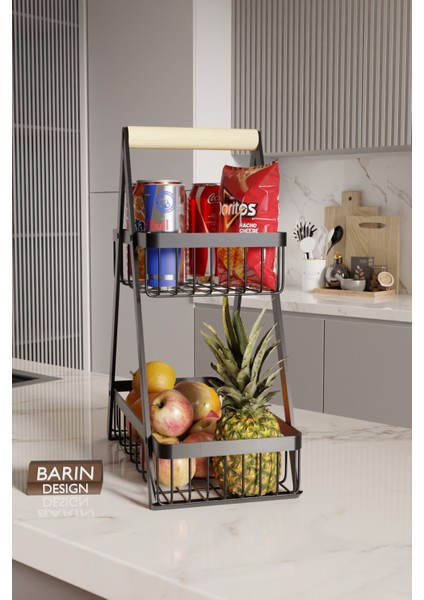 Iki Katlı Metal Telli Mutfak Düzenleyici Raf Organizer – Meyve, Atıştırmalık, Içecek ve Sebze Standı