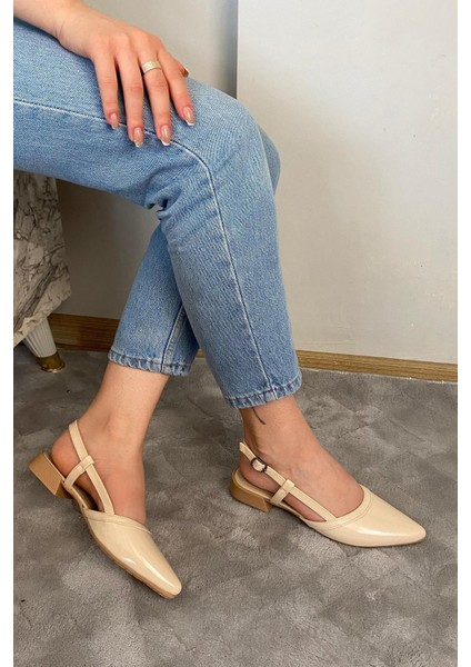 Kadın Tena Bej Rugan Arkası Acık Sivri Burun Günlük Babet