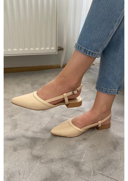 Kadın Tena Bej Rugan Arkası Acık Sivri Burun Günlük Babet fiyatları