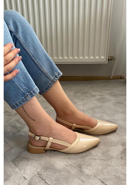 Kadın Tena Bej Rugan Arkası Acık Sivri Burun Günlük Babet modelleri