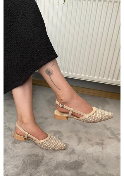 Kadın Tena Bej Keten Arkası Acık Sivri Burun Günlük Babet fırsatları