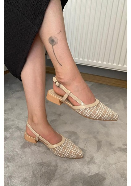 Kadın Tena Bej Keten Arkası Acık Sivri Burun Günlük Babet indirimleri