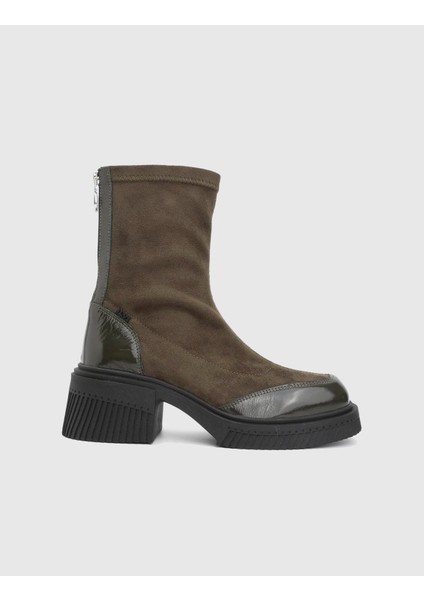 Breade Hakiki Süet Rugan Deri Haki Kadın Topuklu Bot modelleri