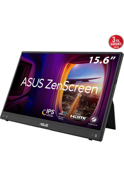 Zenscreen MB16AHV 15.6 IPS 1920X1080 5ms 60Hz 250CD Usb-C 3yıl Mat Ekran, Usb-C To A Adaptor, Düşük Mavi Işık, Antıbakteriyal Kaplama Taşınabilir USB Monıtor