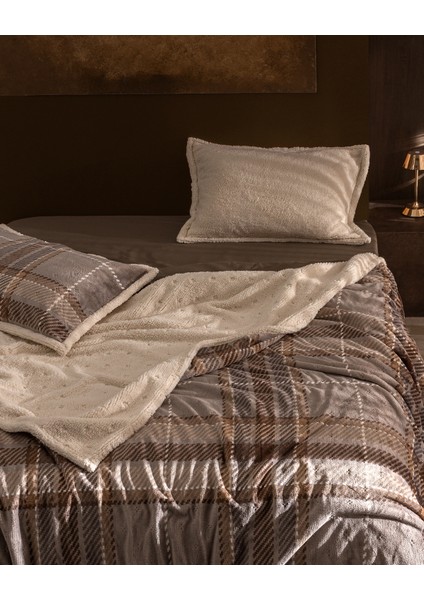 Galon Çift Kişilik Sherpa Yatak Örtüsü - Bej