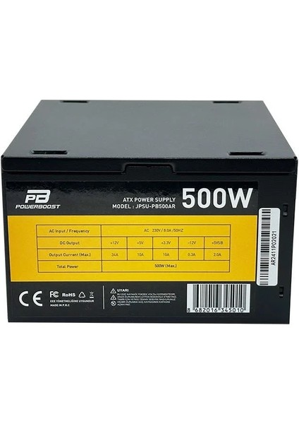PB500AR 500W 12CM Fanlı Power Supply Kutulu modelleri