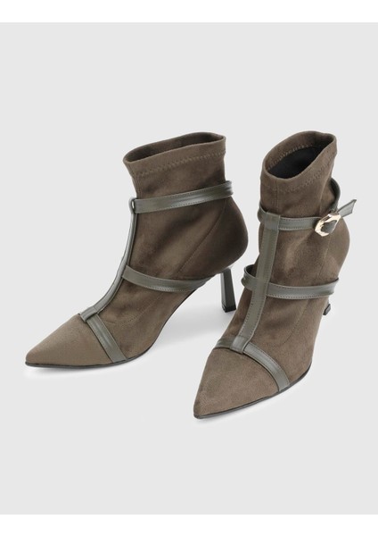 Buynaka Hakiki Süet Deri Haki Kadın Topuklu Bot fiyatları